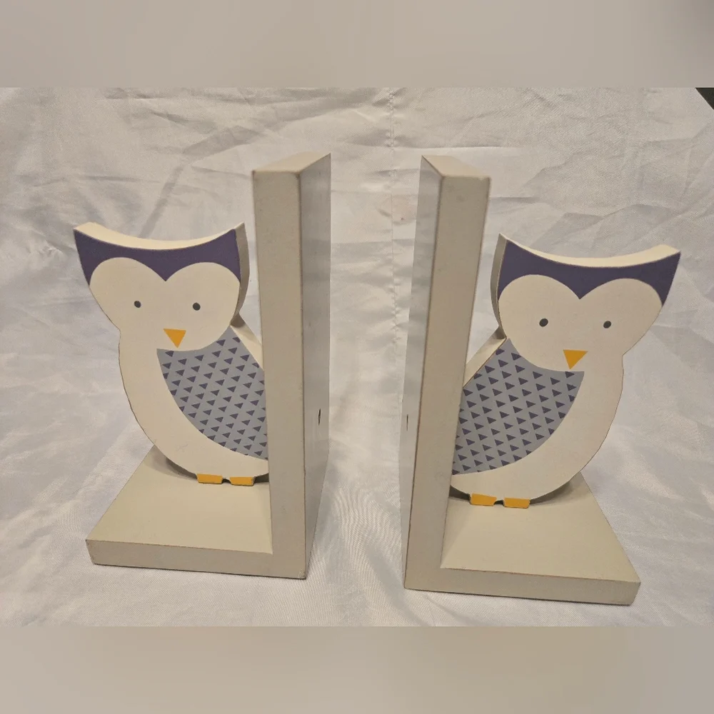 Primitives By Kathy Owl Themed Wooden‎ Bookends Shelf Decor Set Of 2 Gently Used
